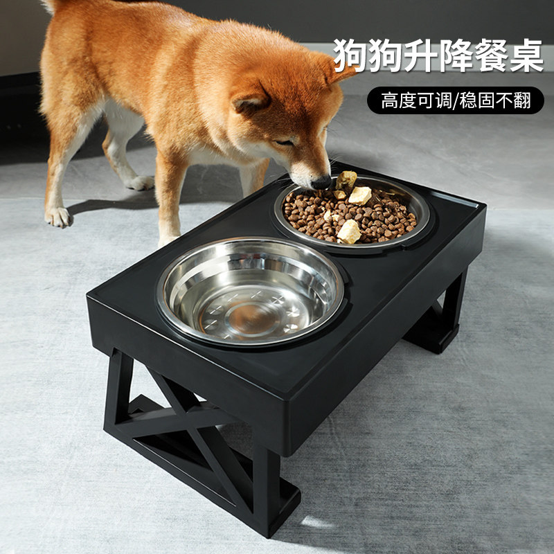 狗盆狗碗护颈大型犬饭盆慢食大号碗狗狗食盆喝水一体宠物双碗水盆