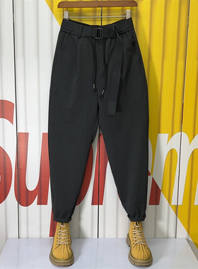 2025春季新款宽松哈伦裤男士发型师休闲西裤男网红同款卷边小脚裤