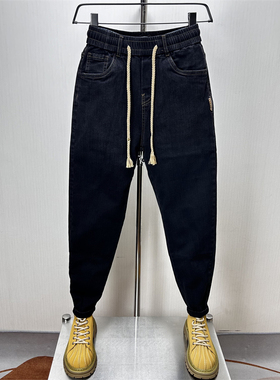 2024黑灰色牛仔裤男款裤子秋冬新款潮牌修身弹力小脚裤休闲裤潮男