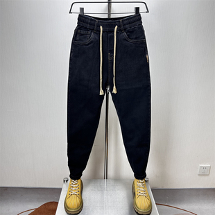 子秋冬新款 裤 潮牌修身 弹力小脚裤 潮男 2024黑灰色牛仔裤 休闲裤 男款