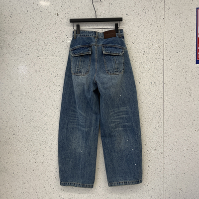 复古甜酷辣妹高腰阔腿显瘦牛仔裤