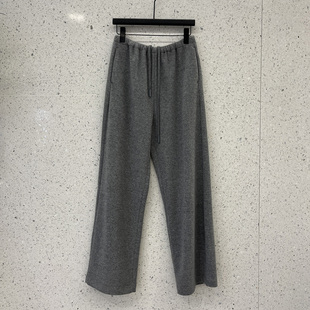 极简风抽绳松紧腰阔腿裤女舒适垂坠宽松直筒休闲长裤直筒裤卫裤