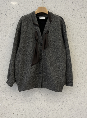 南油买手店DANN领口丝巾羊毛混纺材质毛呢开衫外套上衣