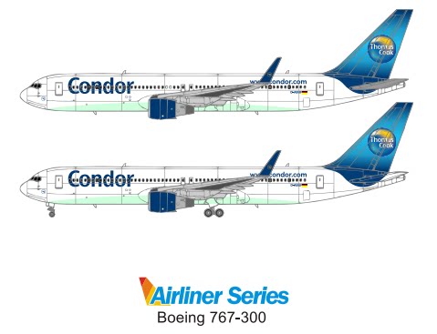 客机民航飞机模型1:100德国神鹰condor航空波音767客机3d纸模diy