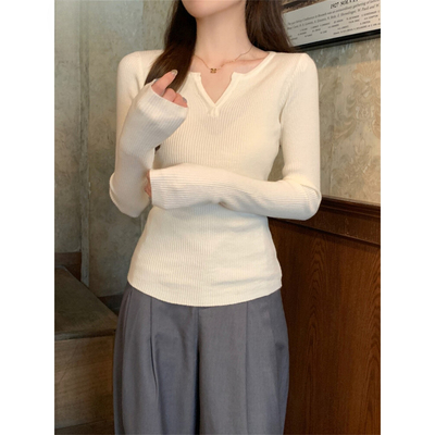 针织打底衫女士秋冬季v领高级