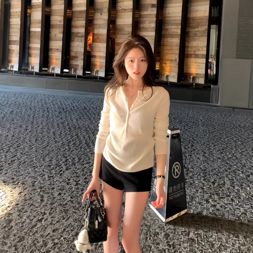 秋冬半开领羊毛打底毛衣女显瘦