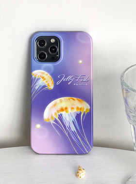 WooHo原创梦幻海洋紫色水母苹果14手机壳适用iphone13promax全包菲林二合一硬壳12艺术感保护套安卓机型定制