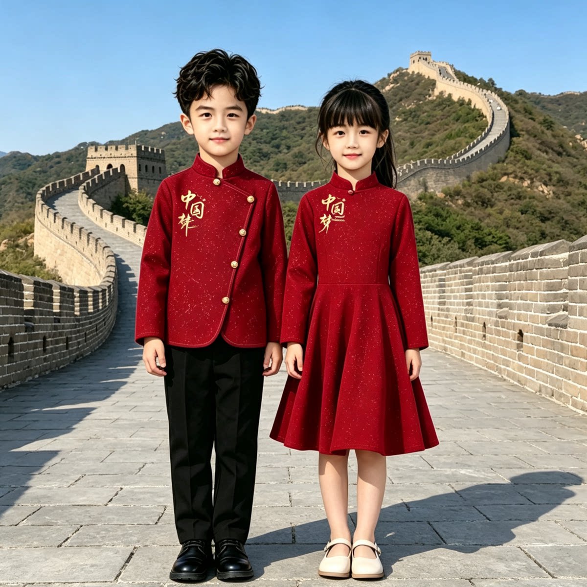 儿童合唱演出服小学生中国风红色爱国表演服装男女童朗诵比赛服装