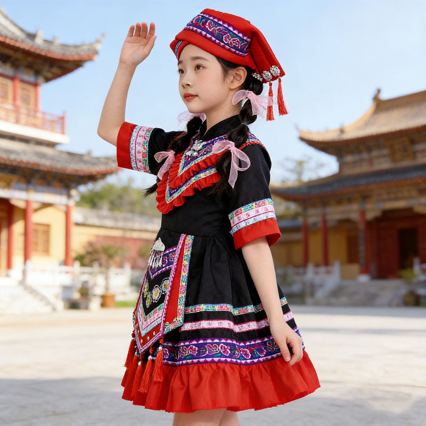 哈尼宝贝吉量三月三弥渡山歌表演服装儿童民族风演出服装男女儿童