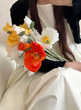 大号虞美人仿真花植绒2头虞美人罂粟花 婚庆布置家居装饰摆件绢花