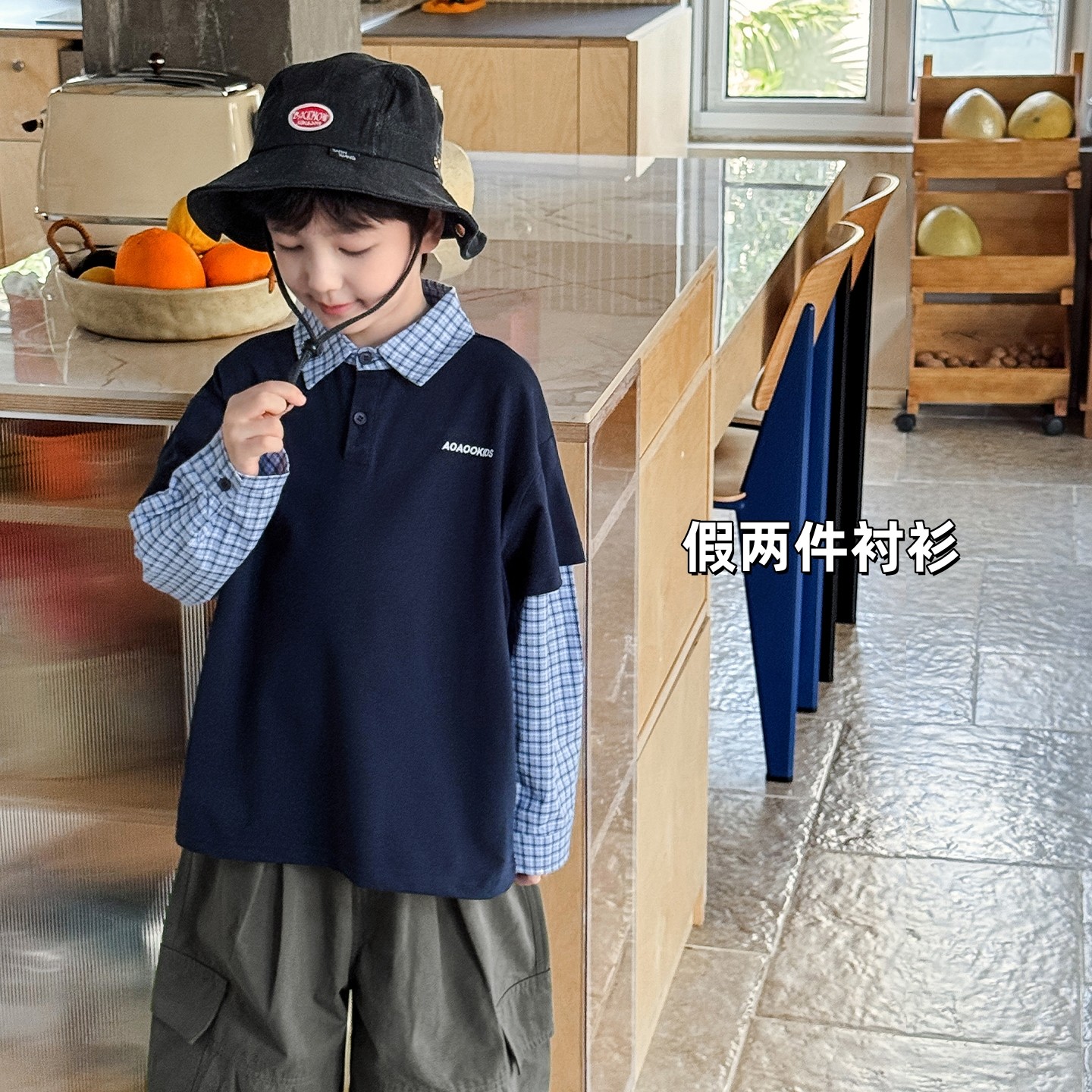 男童假两件格子衬衫儿童2026新款春装男孩长袖内搭T恤衫韩版衬衣,童装/婴儿装/亲子装,衬衫,淘宝优惠券,粉丝福利购,淘宝优惠卷