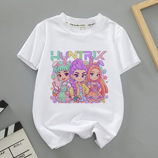 童装 短袖 t恤女儿童K POP猎魔女团复活节系列印花体恤衫 上衣 亲子装