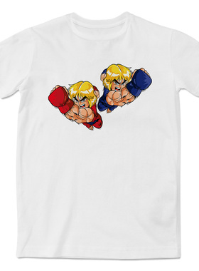 街霸游戏红色肯VS蓝色肯升龙拳时尚印花短袖T恤