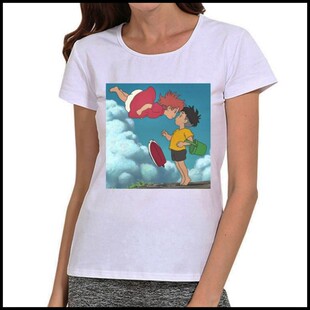 宽松 女 金鱼公主 shirt Ponyo T恤 宗介 悬崖上 波妞