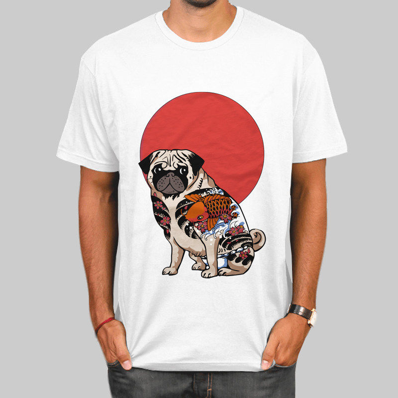 宠物狗pug可爱巴哥犬神烦狗玫瑰花印花T恤夏季新款男女情侣装短袖