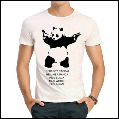 Destroy Racism T-shirt 反歧视 挺熊猫 T恤 白色短袖 T恤 男女