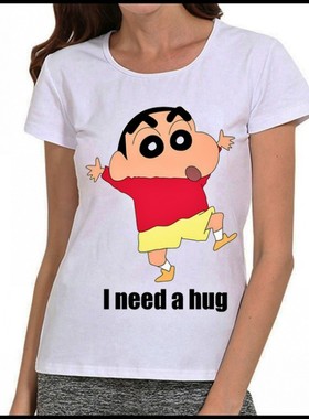 女式 白色 短袖 卡通 蜡笔小新 T恤衫 Crayon Shin chan tshirt