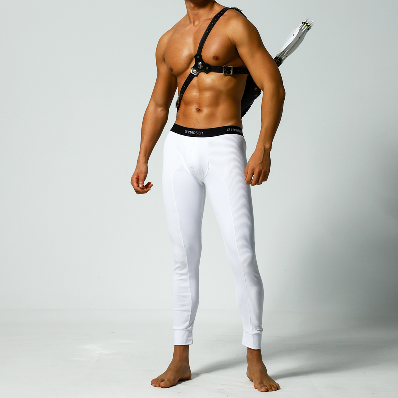 岩也薄款纯棉罗纹男打底保暖秋裤