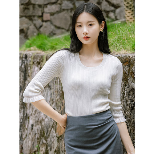 oldcolour秋季新款气质修身显瘦圆领针织套头衫女P320510A1