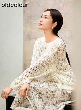oldcolour欧珂商场同款纯色圆领镂空休闲长袖套头衫女Q130511A1