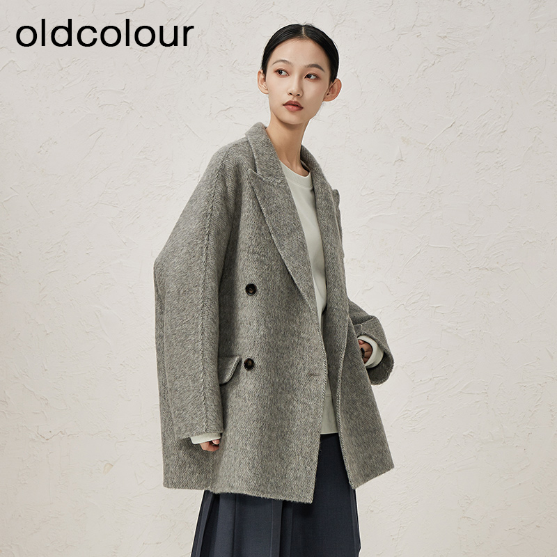 oldcolour冬季新品时尚高级百搭气质手工呢料中外套女BQ491505A2