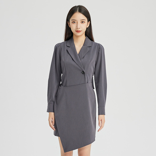 oldcolour灰色高级感连衣裙2022冬季新款气质收腰设计感西装裙女