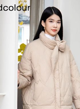 oldcolour冬季新款时尚设计感围巾领宽松短款羽绒服女BQ430906A1