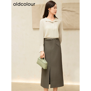 纯色直筒开衩半身长裙女Q130606A1 oldcolour欧珂商场同款
