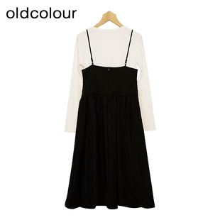 oldcolour吊带连衣裙套装春季新款气质通勤长袖中长裙女P12103406
