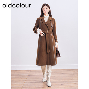 oldcolour冬季复古气质高级感收腰双面毛呢外套大衣女BQ491507A1