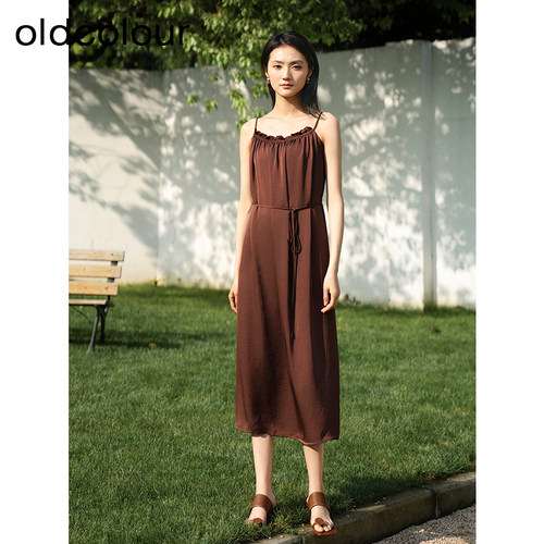oldcolour夏季新款设计感小众收腰显瘦长款吊带连衣裙女Q221019A1