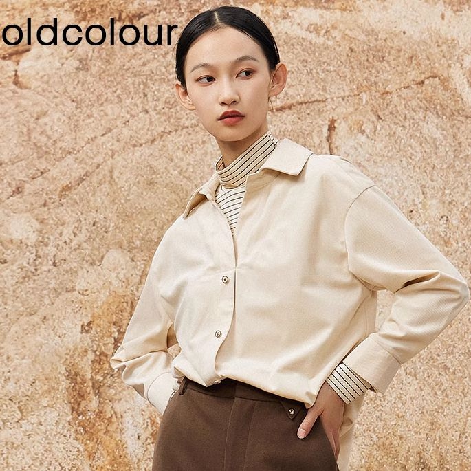 oldcolour冬季新品条纹假两件休闲设计感长袖套头衫女BQ490101A1