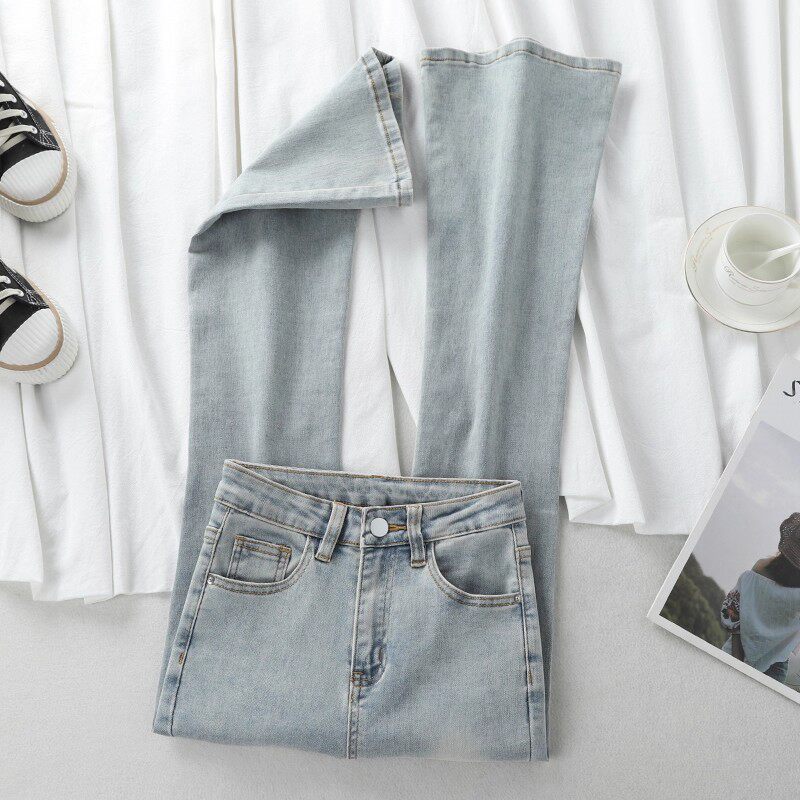 浅色微喇牛仔裤女小个子水洗喇叭裤2025新款秋冬百搭修身马蹄裤子