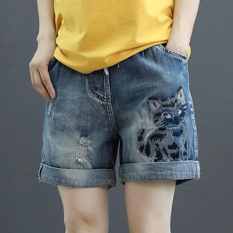 松紧腰牛仔裤女士夏天2025新款中年妈妈高腰宽松大码薄款直筒短裤