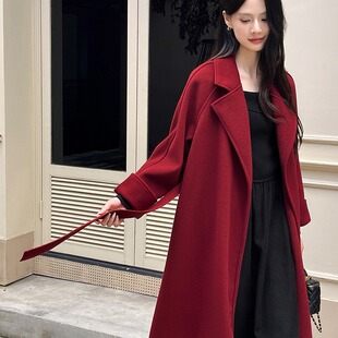 韩系网红款秋冬浴袍长款双面呢绒大衣/外套双面毛呢/呢子大衣外套