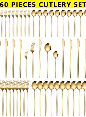 60pcs Stainless Steel - Luxe Golden Cutlery Set, Mirror Poli