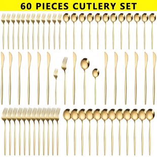 Luxe Golden Cutlery 60pcs Mirror Steel Set Poli Stainless