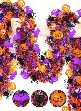 2m Halloween Tel Garland with Orange Pumpk, Black Spiders &
