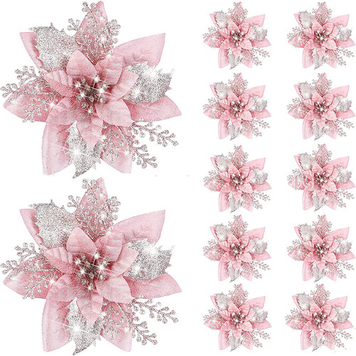 5pcs 14.5cm Glitter Artifical Christmas Flowers Mreey Christ