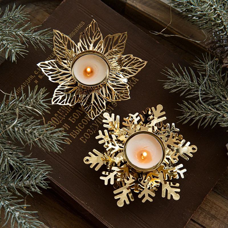 Christmas Candle Holder Metal Snowflake Candle Table Firepla