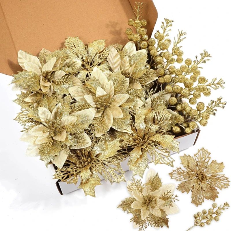 22Pcs Christmas Decoration Artificial Flowers Berry Bouquet