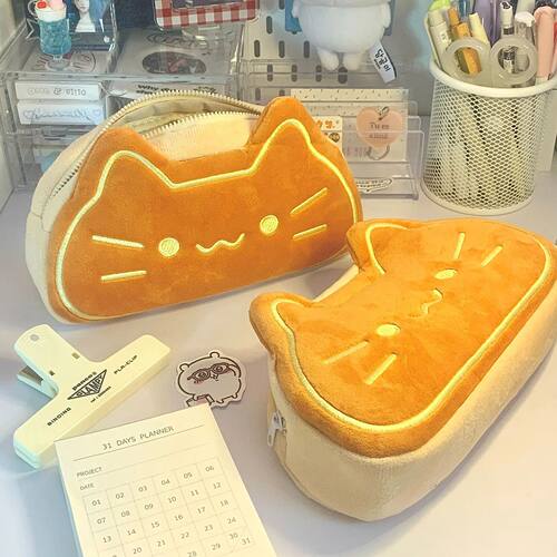 Caramel Cat Plush Pen Case - Large Capacity, Perfect Birthda