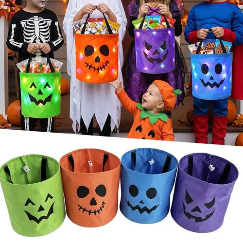 LED Light Halloween Trick or Treat Bucket Pumpkin Candy Bags