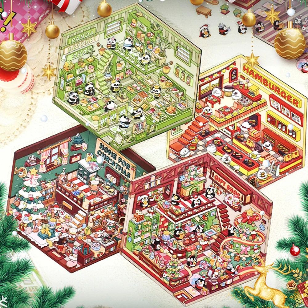 Christmas Theme DIY 3D Sticker Cartoon Pocket Cabin Scene St
