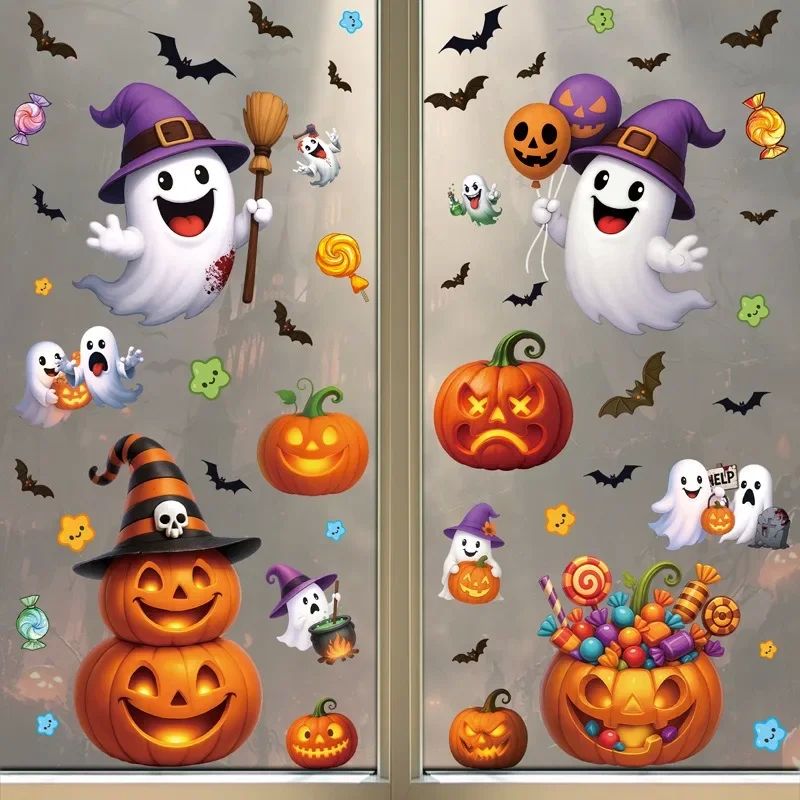 Halloween Pumpkin Window Stickers Cartoon Candy Jack-o'-lant