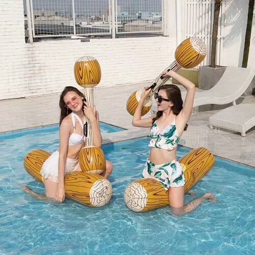 Fun Water Game with Inflatable Floating Wood Grain Patterned