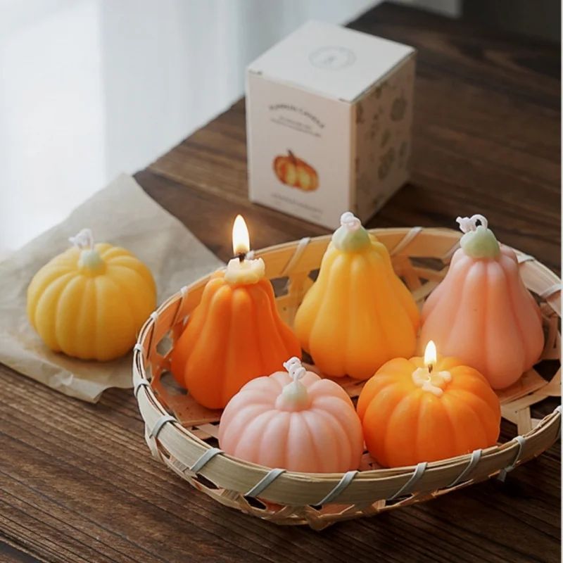 1pc Pink Orange Pumpkin Shaped Scented Candle，Gift for Wedd