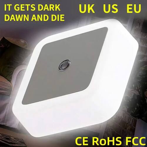Mini LED Night Light EU/US/UK Plug Light Sensor Square Shape
