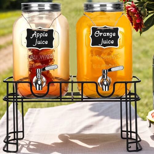 Drink Dispenser 2 Packs 1 Gallon Glass with Stand and 304 St
