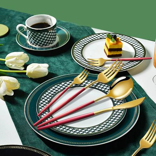 16Pcs Stainless Steel Cutlery Set Mirror Gold Dinnerware For
